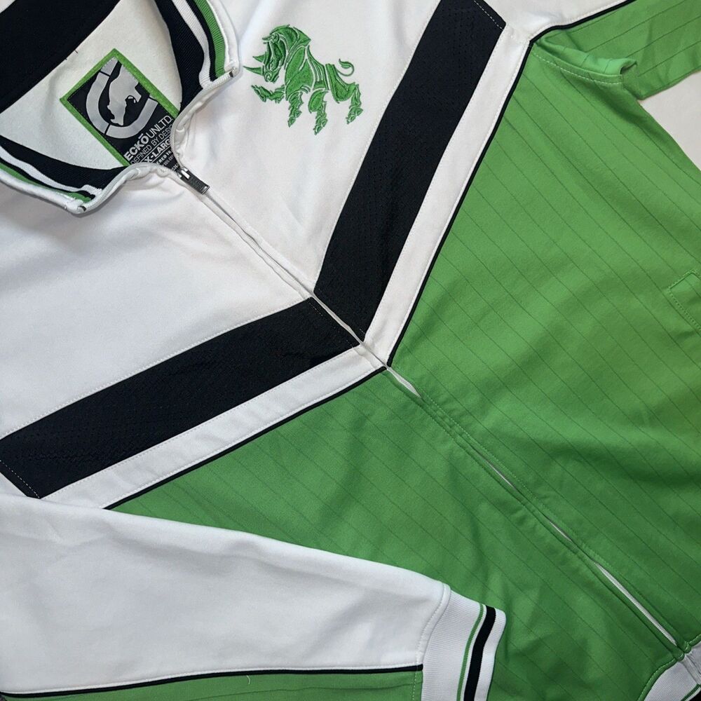Vintage ECKO UNLTD XL Green Black White Track Jacket Y2K Full Zip